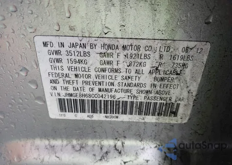 2012 Honda Fit Sport z USA, uszkodzony, nr VIN JHMGE8H68CC042196